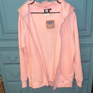 NWT Rose Quartz Pink Vast Life Climate Change Zip up fleece hoodie -water bottle